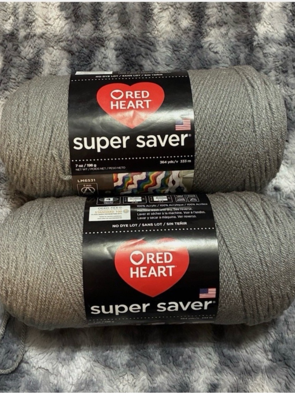 Red Heart Super Saver Gray Acrylic Yarn - 2 Pack